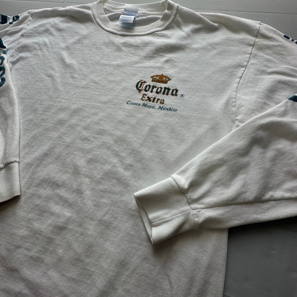 Corona Extra Costa Maya Mexico Long Sleeve T-Shirt White Large M&O Knits